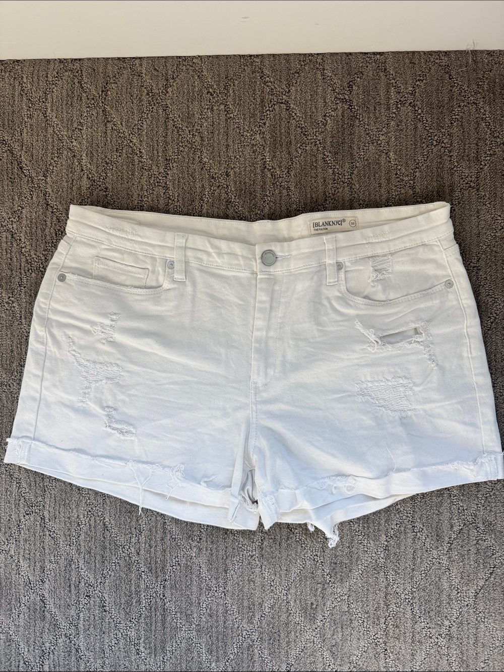 Blank NYC White Distressed Cuffed Denim Shorts